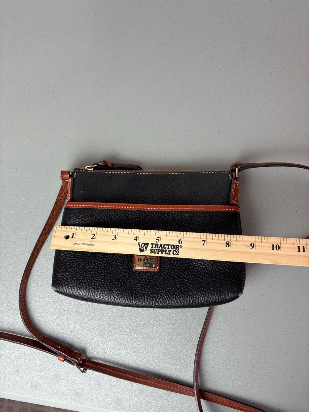 Dooney & Bourke Black Pebble Leather Crossbody with Brown Trim Zip Closure - Picture 13 of 14